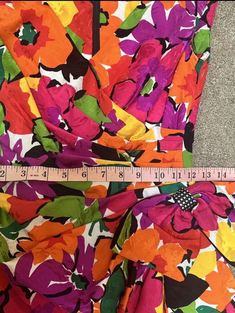 Vintage 80s 90s 100% Silk A.J. Bari Floral Garden Party Knee Length Dress Sz 2 - Picture 6 of 8